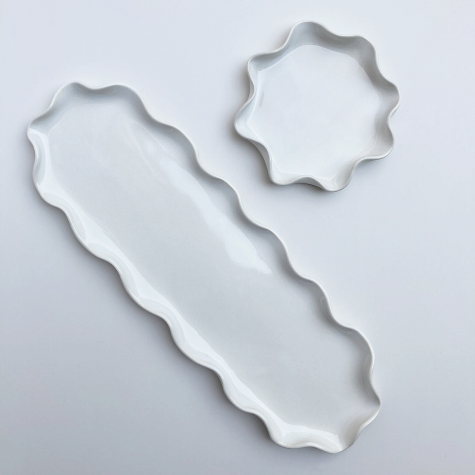 Alicja Ceramics Gloss White Wavy Ring Dish / Jewelry Tray | Prelude and Dawn | Los Angeles, CA