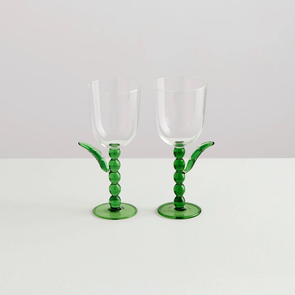 Maison Balzac Set of Two Palmier Wine Glasses - Green/Clear | Prelude & Dawn | Los Angeles