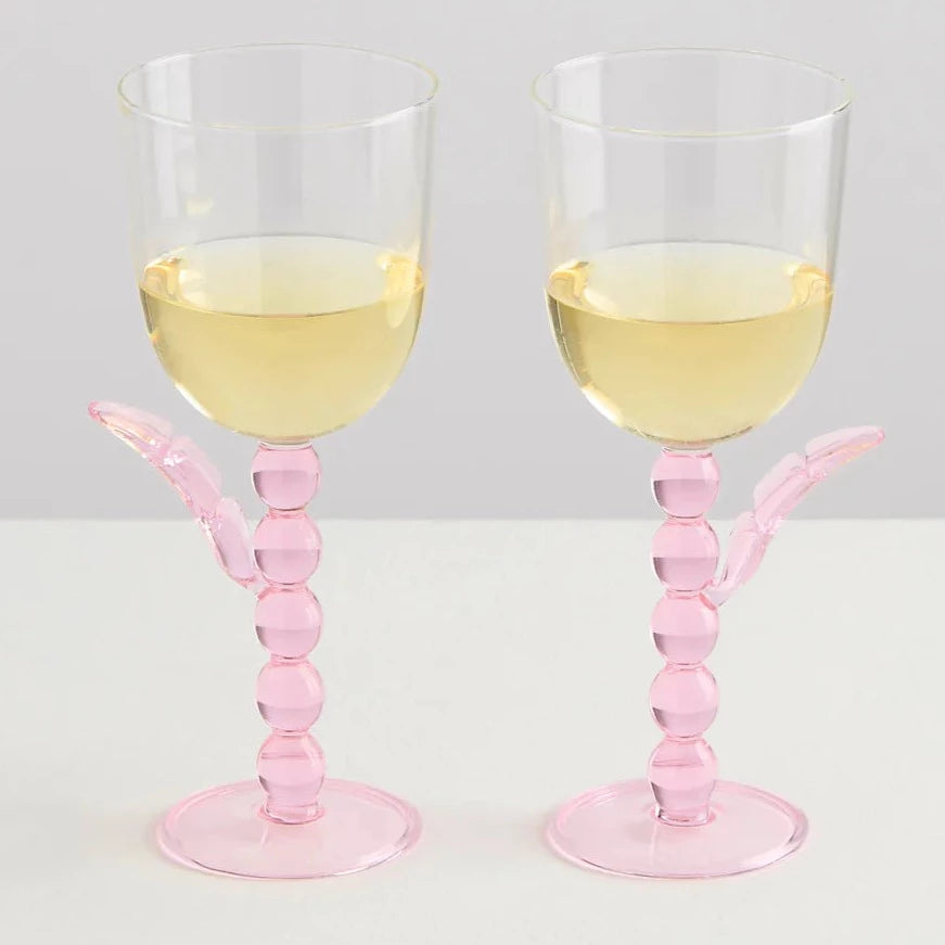 Maison Balzac Set of Two Palmier Wine Glasses - Pink/Clear | Prelude & Dawn | Los Angeles