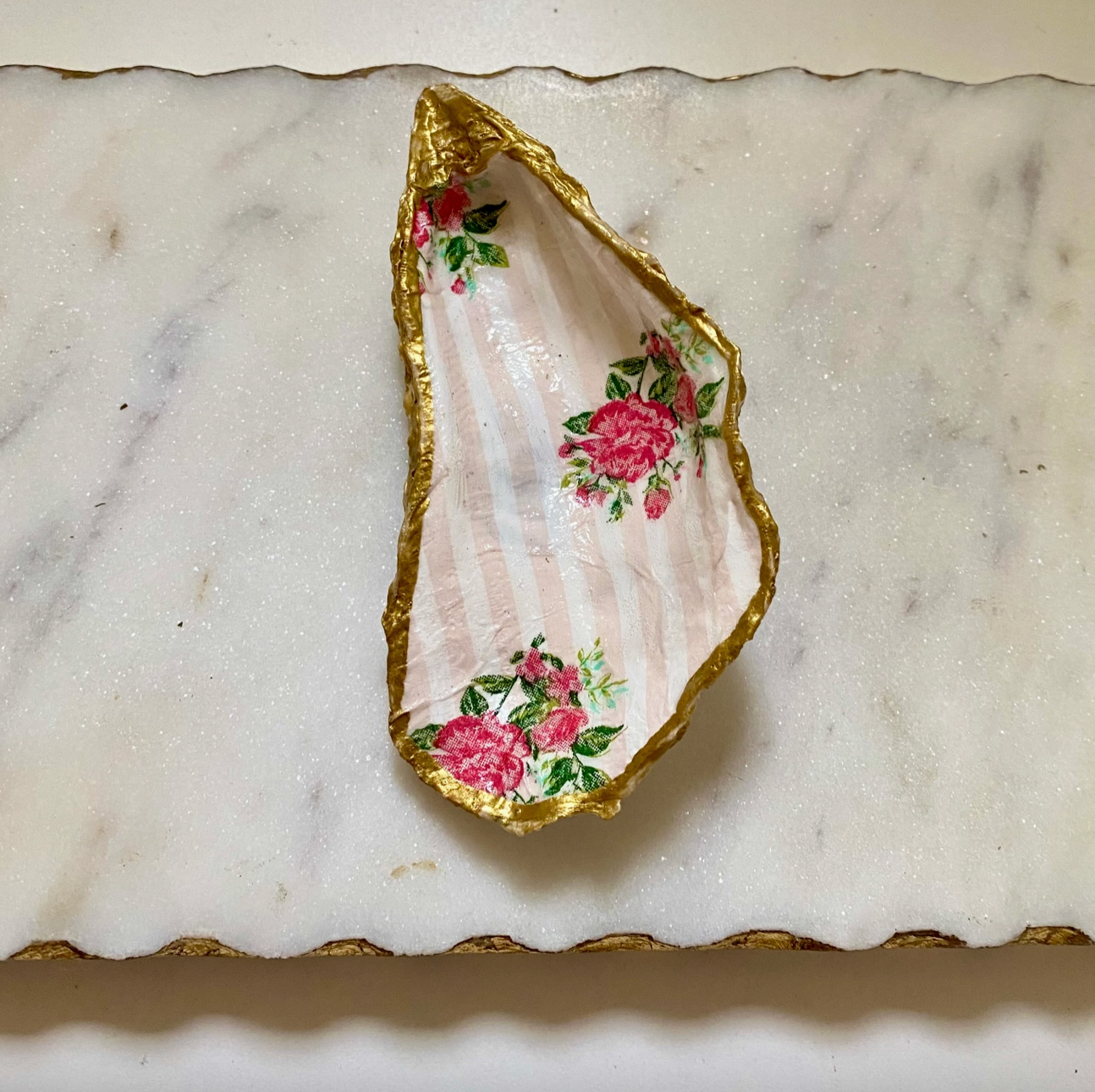 Striped Rose Recycled Oyster Shell Jewelry Dish
