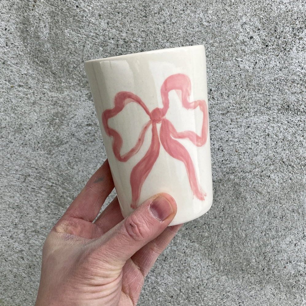 Alicja Ceramics | Ceramic Cup with Pink Bow | Prelude and Dawn | Los Angeles, CA