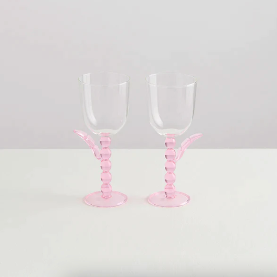 Maison Balzac Set of Two Palmier Wine Glasses - Pink/Clear | Prelude & Dawn | Los Angeles