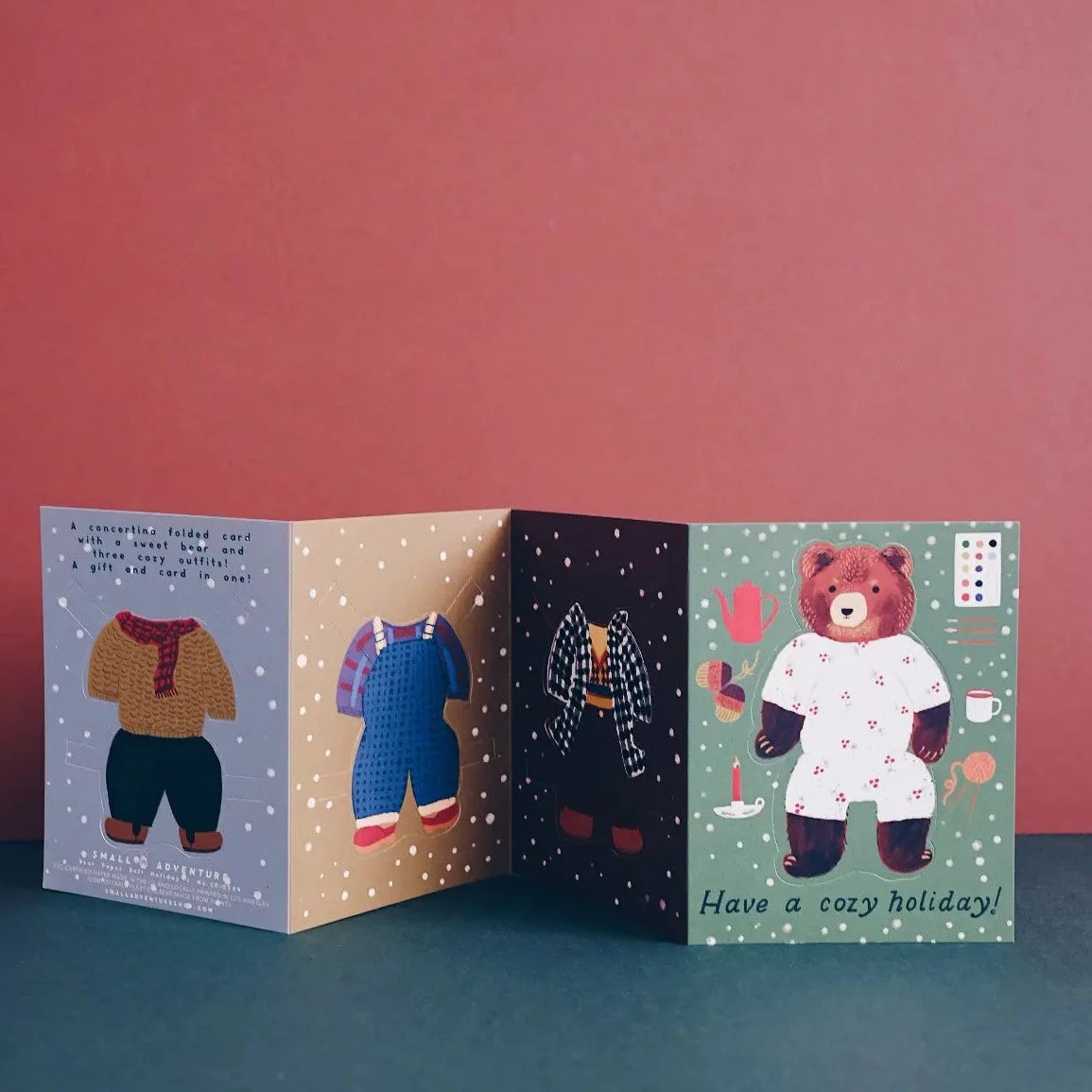 Small Adventure Bear Paper Doll Holiday Card | Prelude & Dawn | Los Angeles, CA