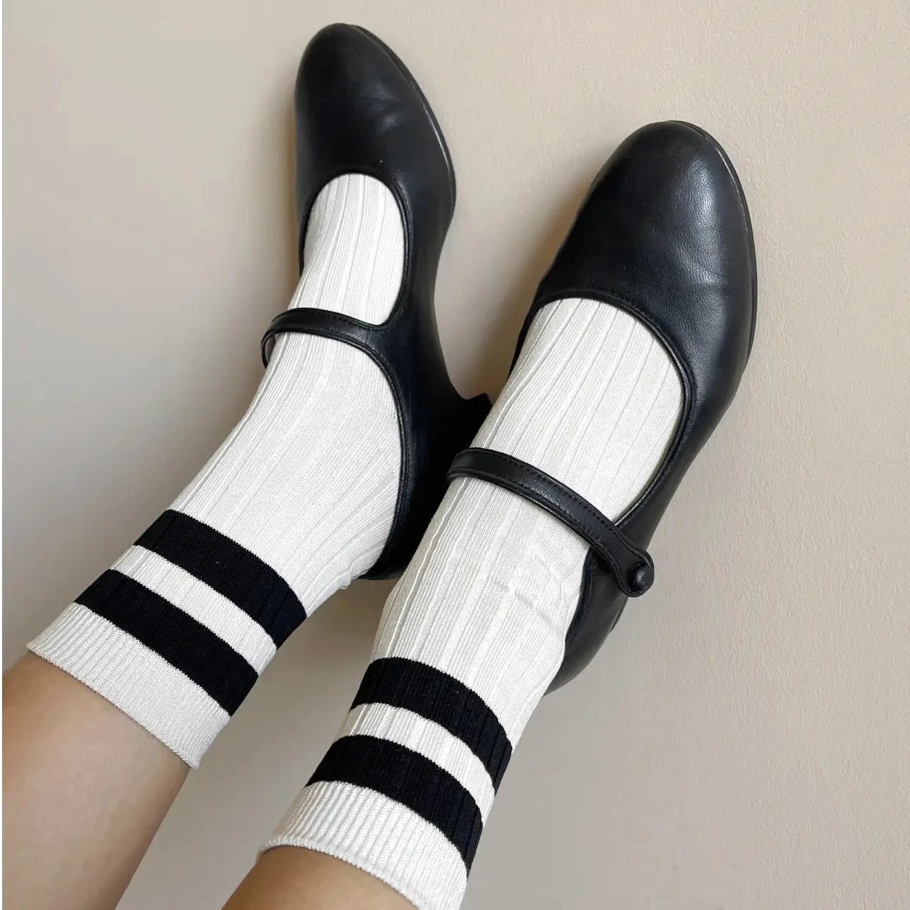 Le Bon Shoppe Her Varsity Socks Cream Black| Prelude & Dawn | Los Angeles, CA