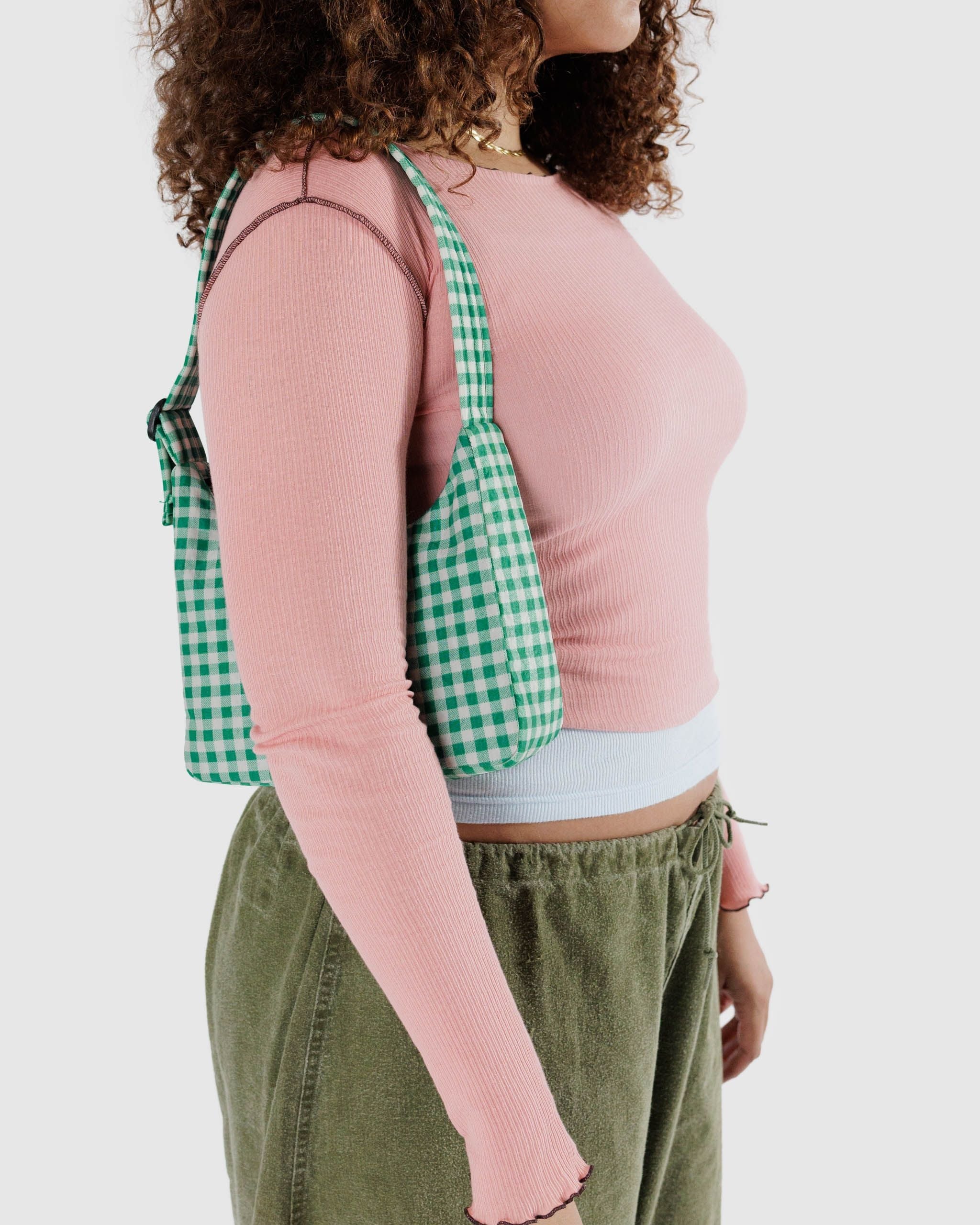 Mini Nylon Shoulder Bag - Green Gingham | Prelude & Dawn | Los Angeles, CA