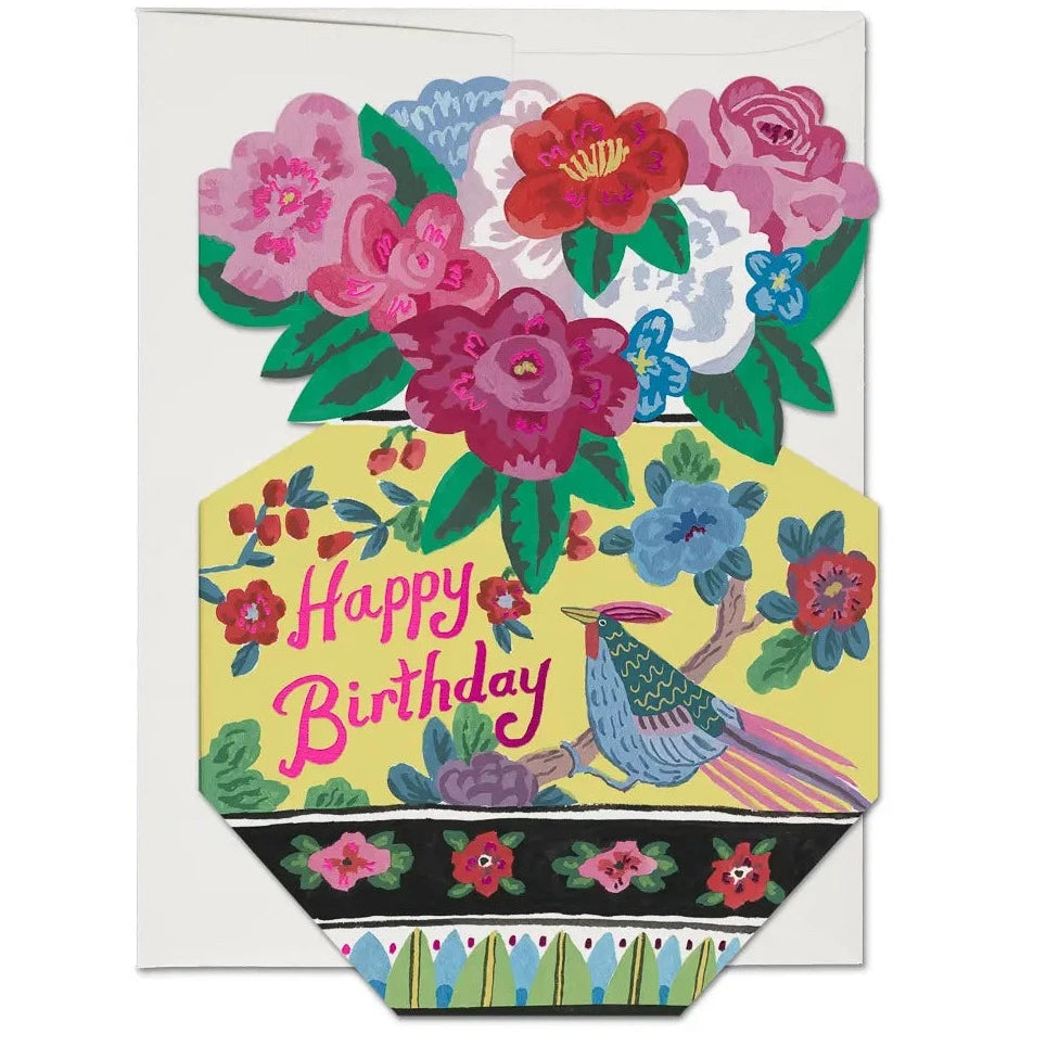 Red Cap Cards | Ornate Flower Vase Birthday Greeting Card| Prelude & Dawn | Los Angeles, CA