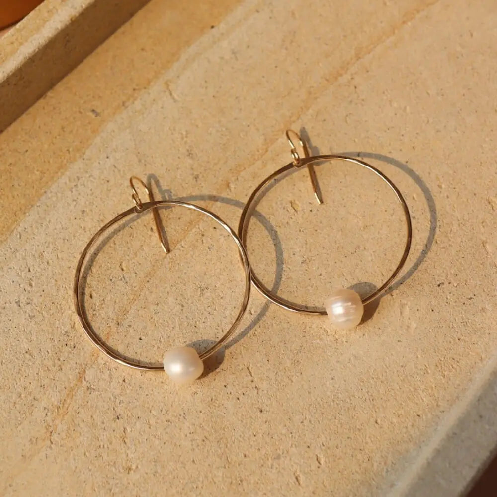 Token Jewelry | Pearl Hoops | Prelude and Dawn Los Angeles, CA