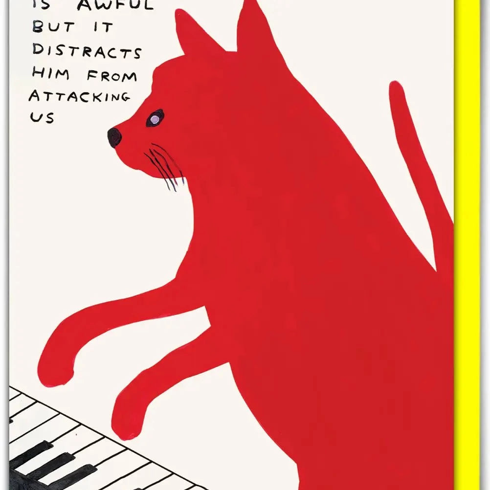 David Shrigley x Brainbox Candy Piano Playing Cat  Birthday Card | Prelude & Dawn | Los Angeles, CA