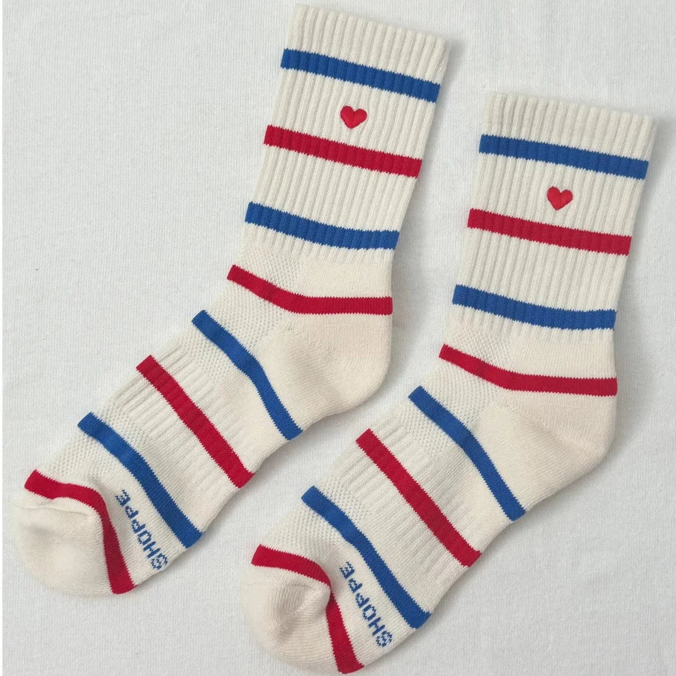 Le Bon Shoppe Embroidered Striped Boyfriend Socks - Red Blue + Heart| Prelude & Dawn | Los Angeles