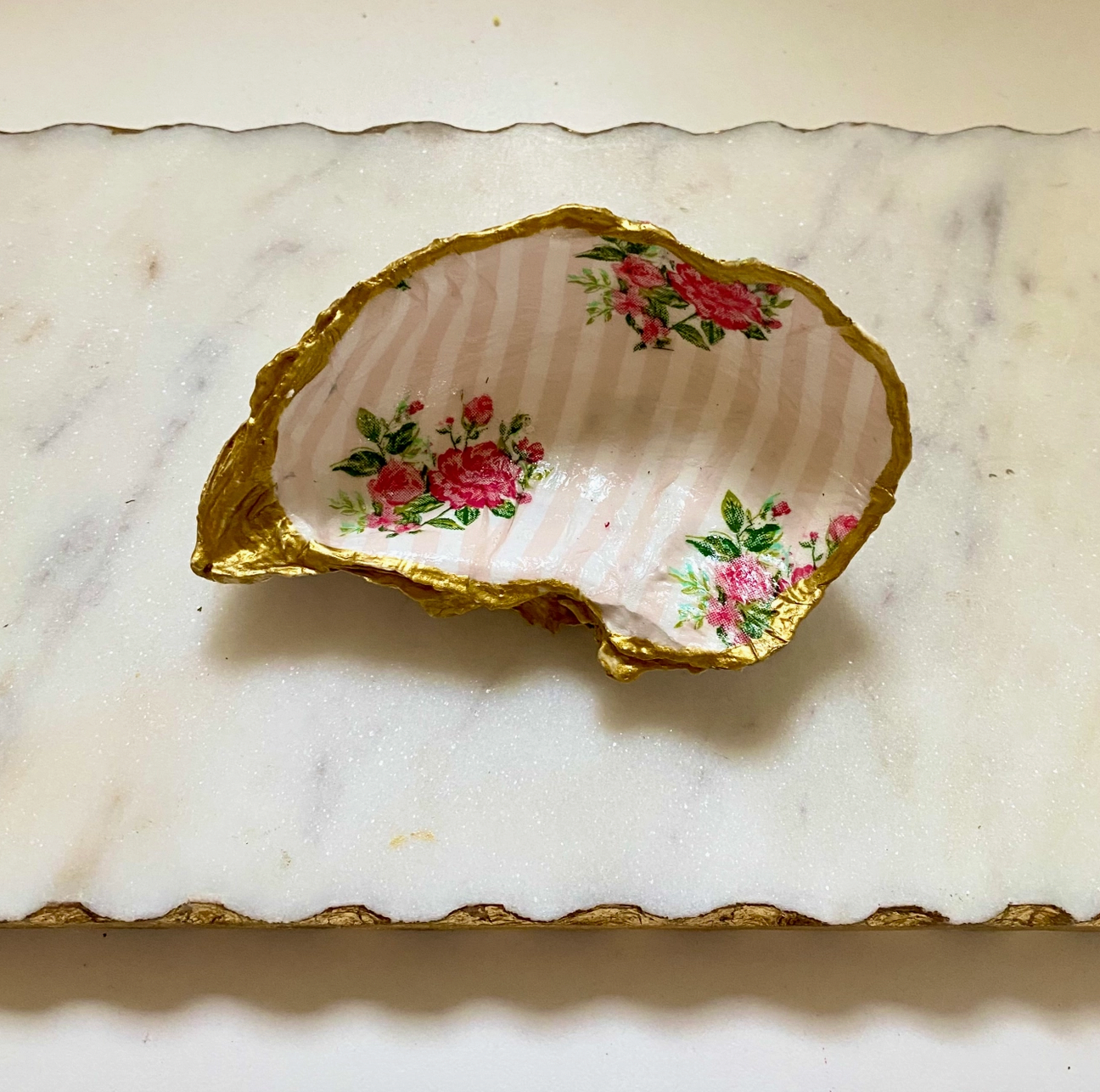 Striped Rose Recycled Oyster Shell Jewelry Dish