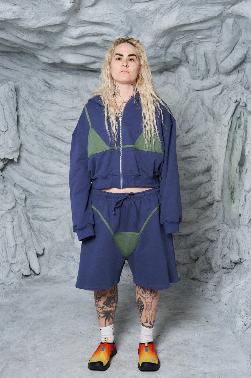 Bikini Bod Zip-up Sweatshirt in Blue/Green