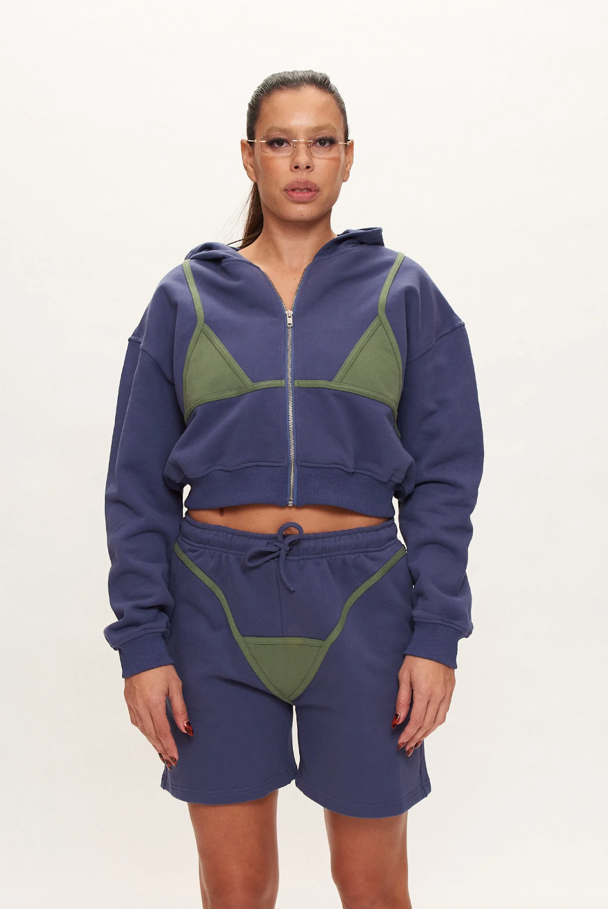 Bikini Bod Zip-up Sweatshirt in Blue/Green