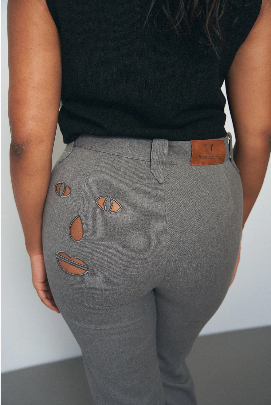 Face Cut Out Trousers in Gray