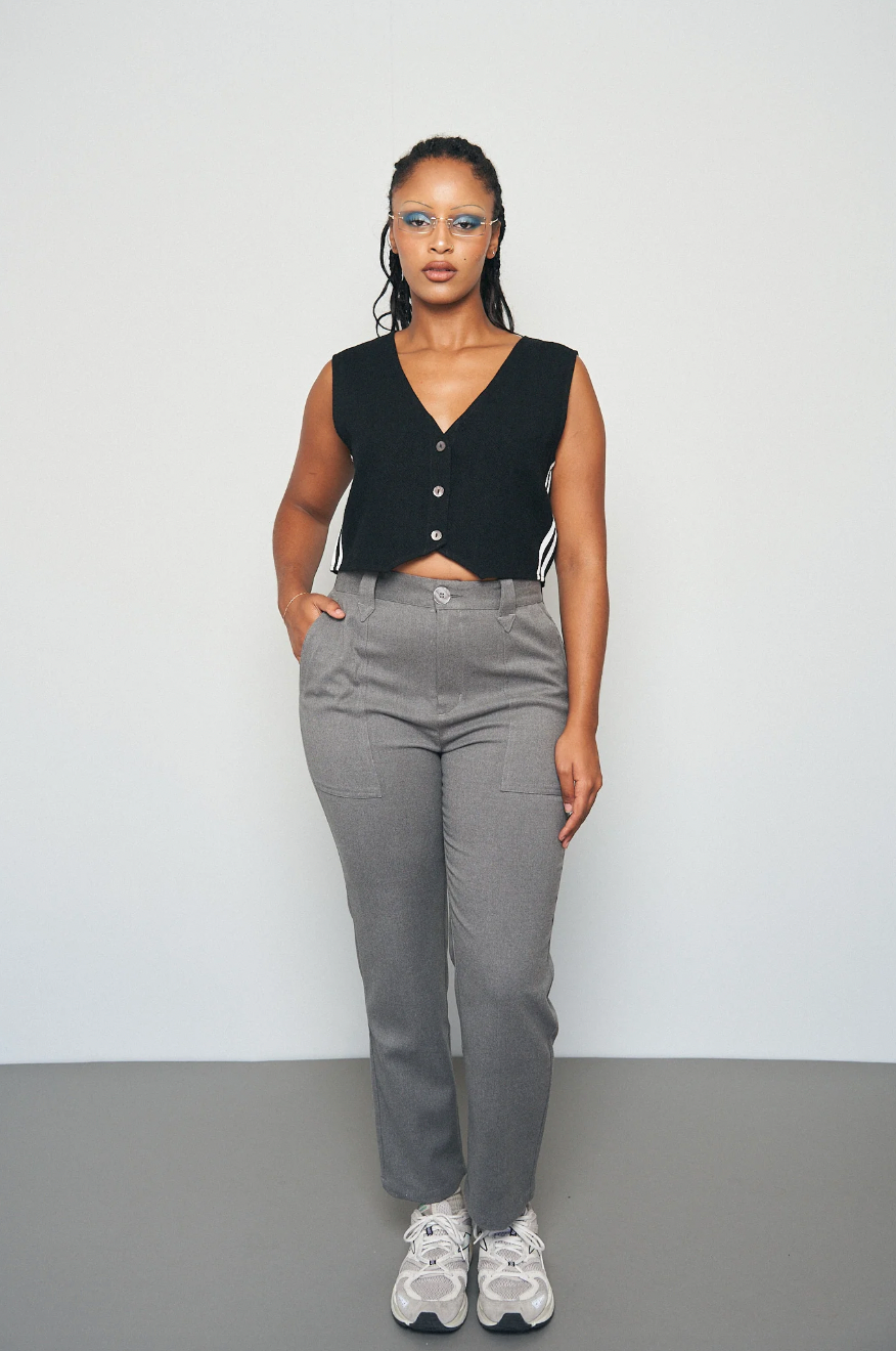 Face Cut Out Trousers in Gray