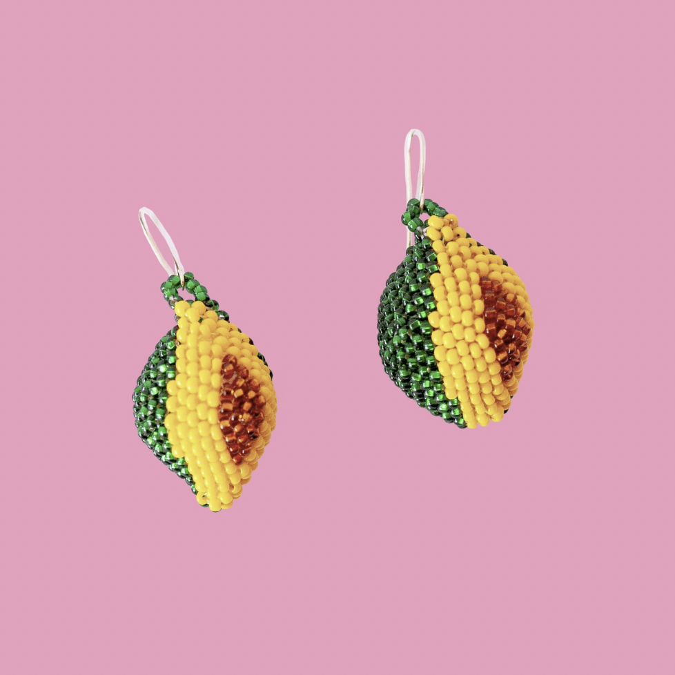 Beaded Indigenous Made Fruit & Veggie Earrings - Avocado