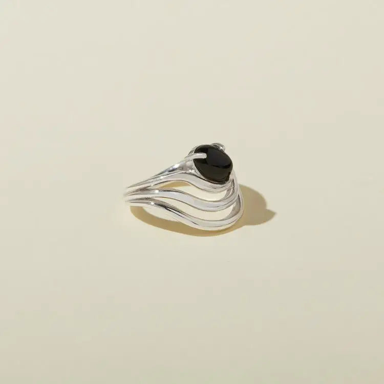 Lindsay Lewis | Sway Ring- Sterling Silver - Onyx | Prelude and Dawn Los Angeles, CA