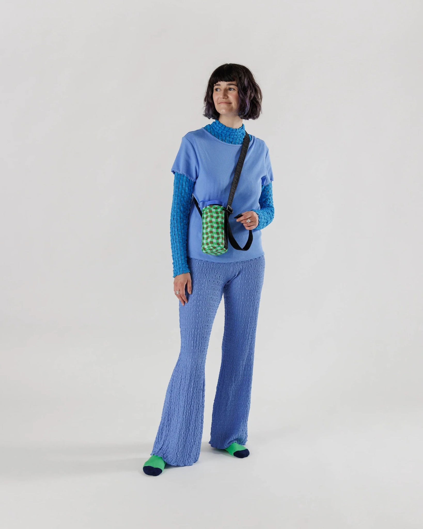 Puffy Water Bottle Sling - Wavy Gingham Green | Prelude and Dawn | Los Angeles, CA