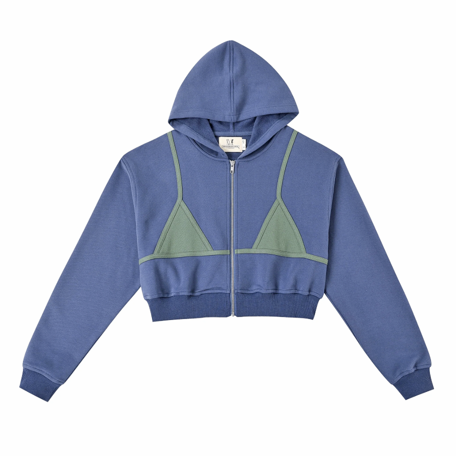 Bikini Bod Zip-up Sweatshirt in Blue/Green