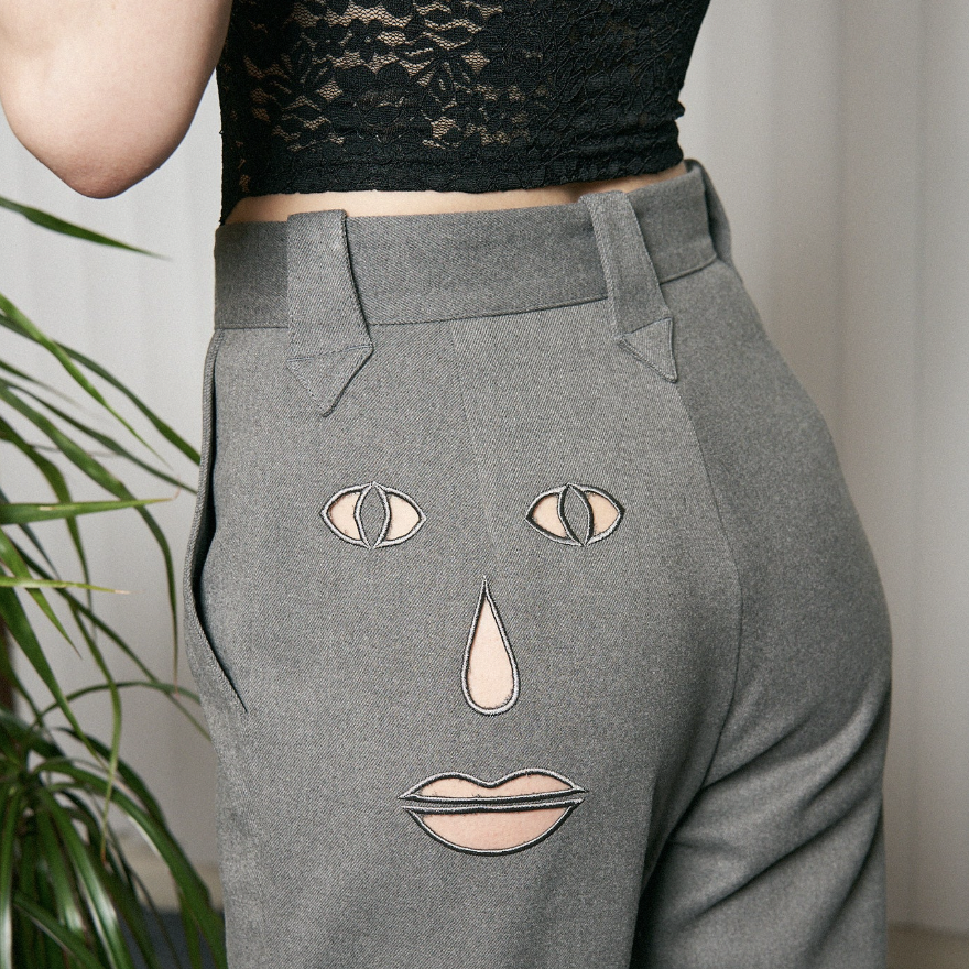 Face Cut Out Trousers in Gray