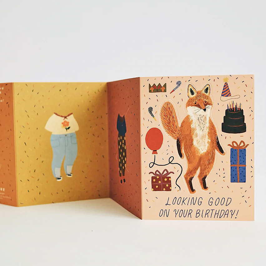 Small Adventure Fox Paper Doll Birthday Card | Prelude & Dawn | Los Angeles, CA