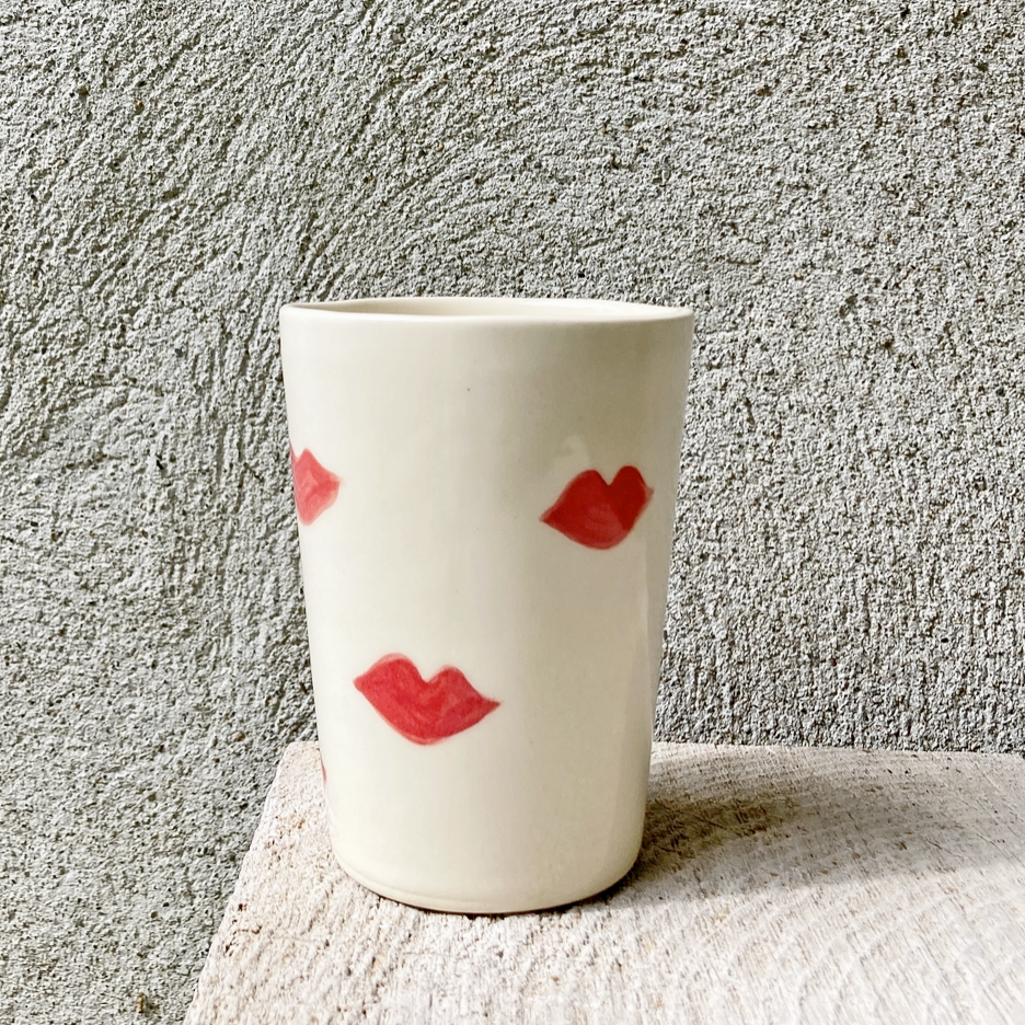 Hand Painted Ceramic Cup with Lips