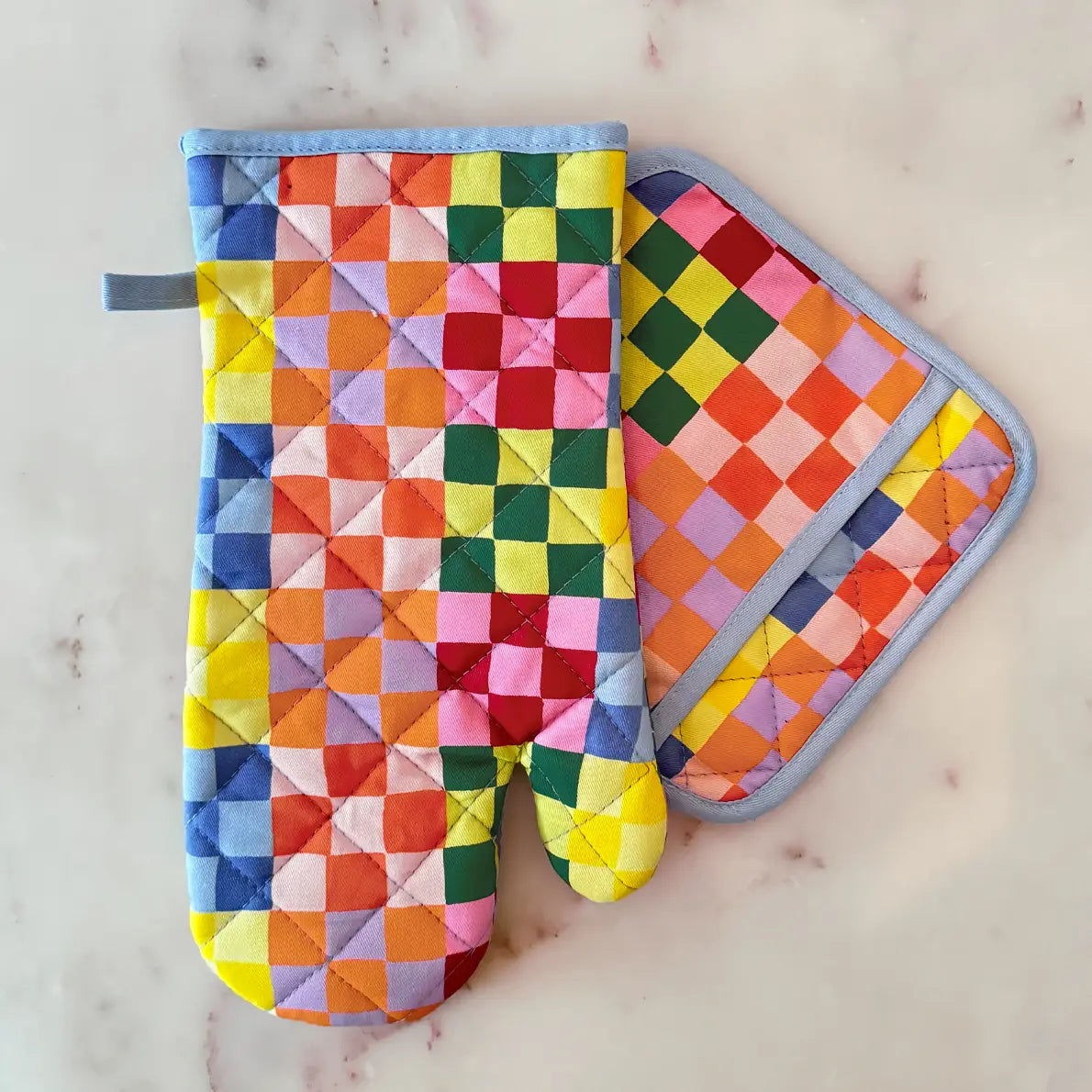 Idlewild Co. Rainbow Check Oven Mitt + Pot Holder Set | Prelude and Dawn Los Angeles, CA