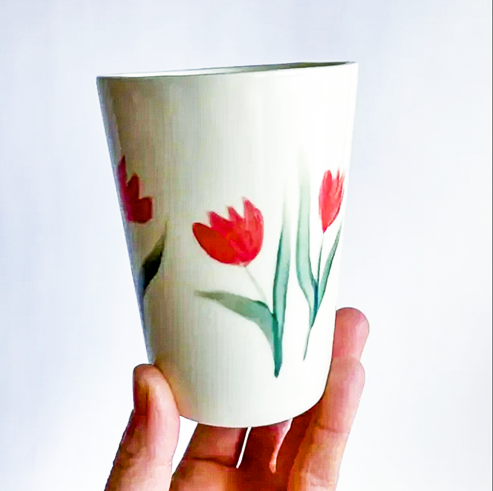 Botanical Ceramic Cup with Tulips