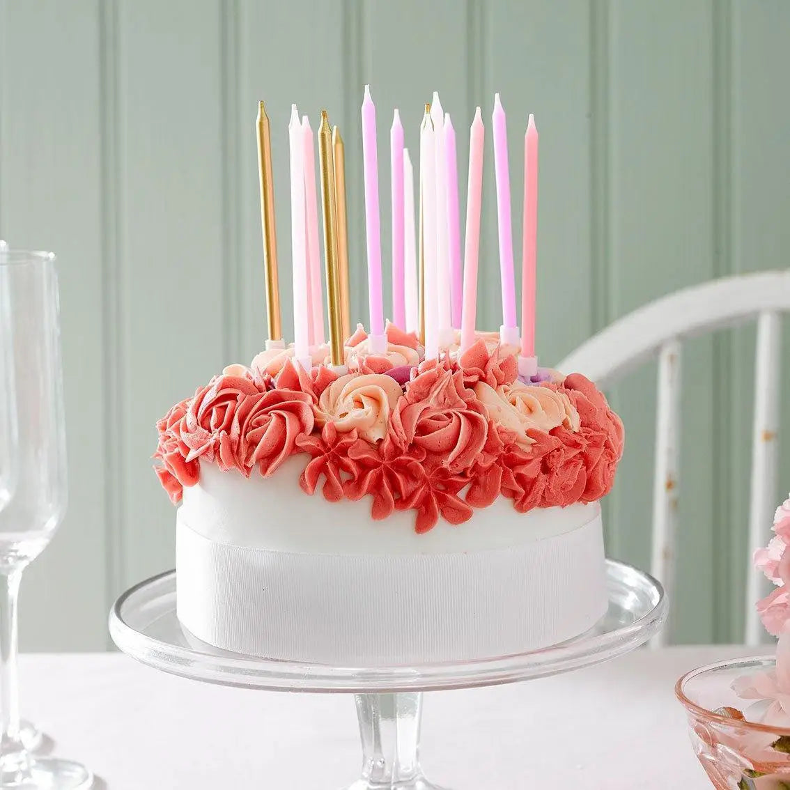 Talking Tables | Rose Pink & Gold Birthday Candles - 16 Pack | Prelude and Dawn | Los Angeles, CA