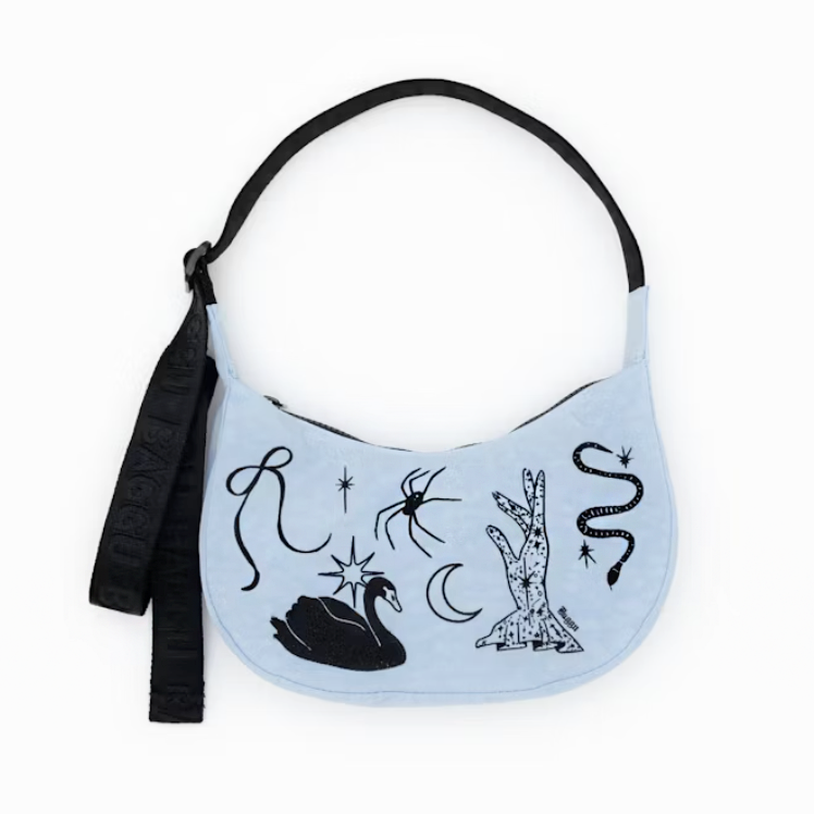 Small Nylon Crescent Bag - Embroidered Ballet Icons