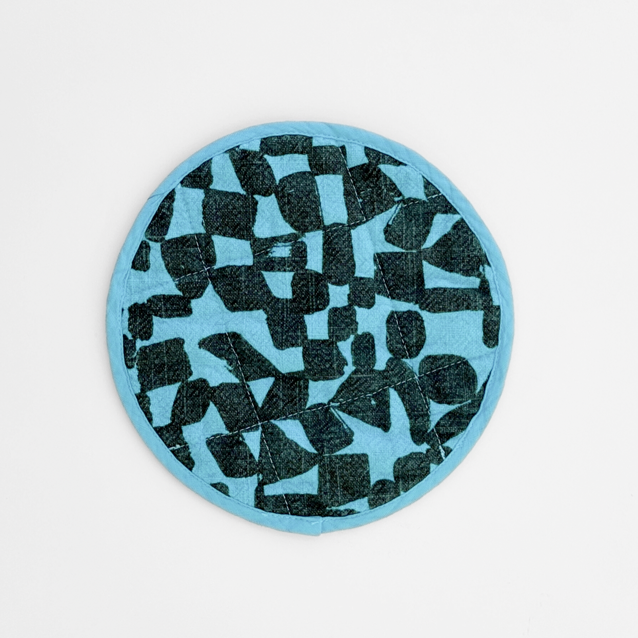 Round Potholder - Checks - Lentil - Turquoise