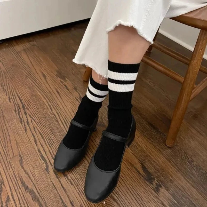 Le Bon Shoppe Grandpa Varsity Socks Black/Sugar Stripe | Prelude & Dawn | Los Angeles