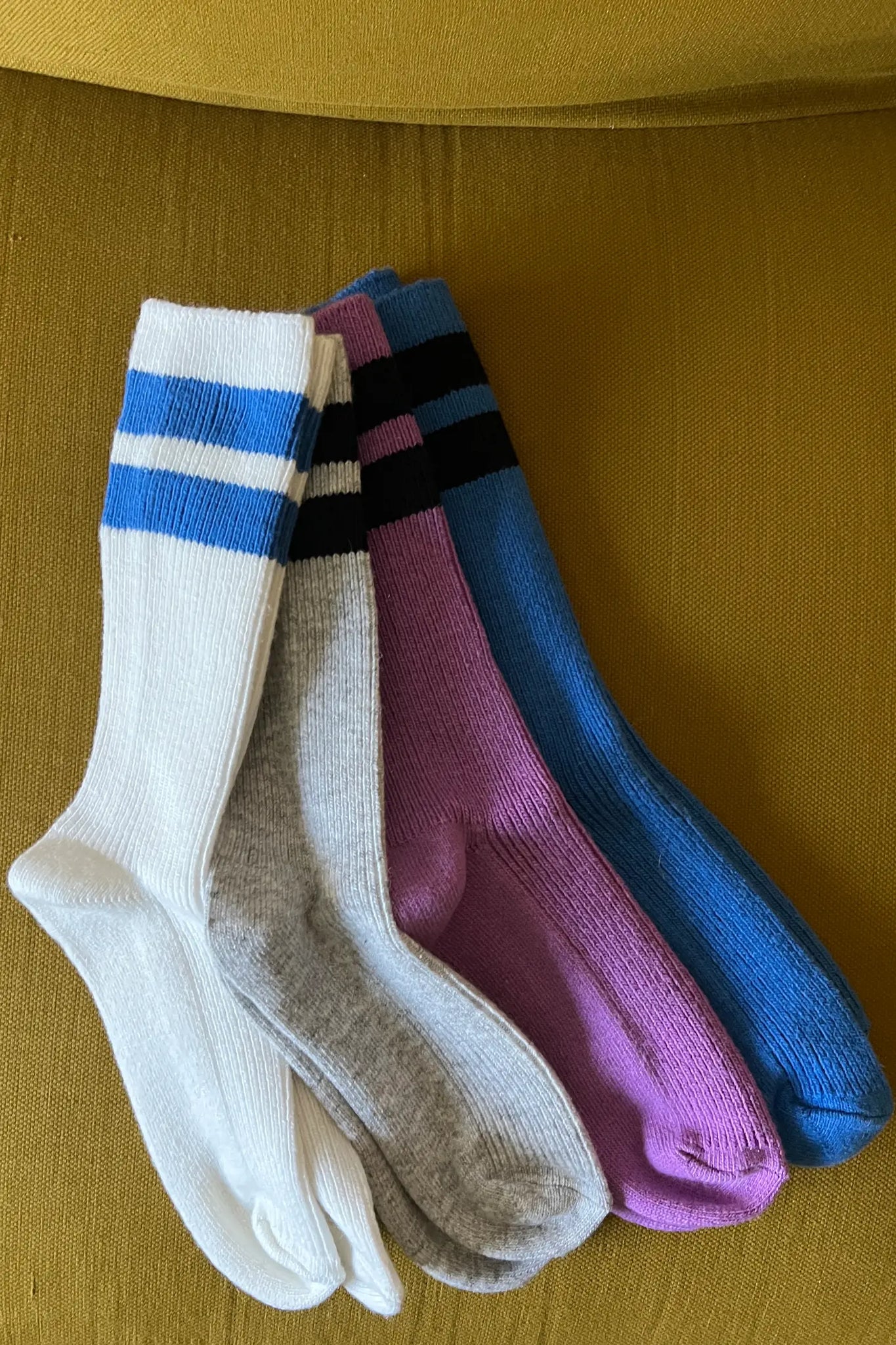 Le Bon Shoppe Grandpa Varsity Socks Sugar/Blue Stripe | Prelude & Dawn | Los Angeles