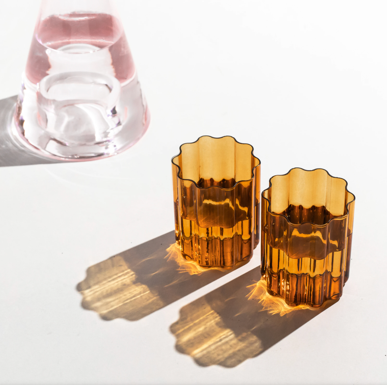 Set of Two Wave Glasses - Amber