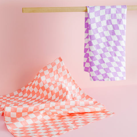 Linen Tea Towel Set in Checkers