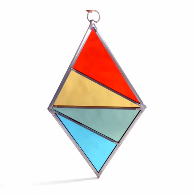 Diamond Stained Glass Ornament - Rainbow