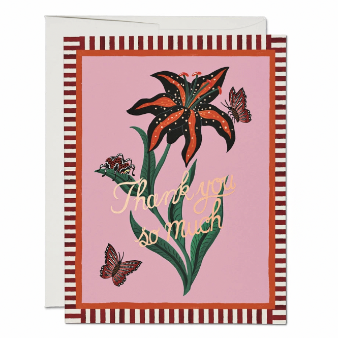 Red Cap Cards | Tiger Lily Thank You Greeting Card| Prelude & Dawn | Los Angeles, CA